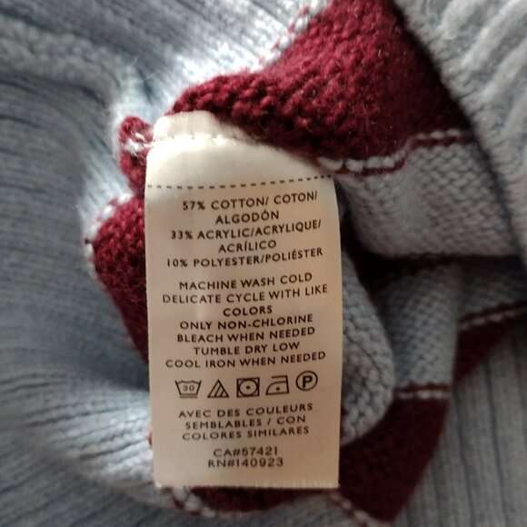 LOFT light blue and burgundy/dark red striped pullover sweater Large  NWT - Picture 8 of 10